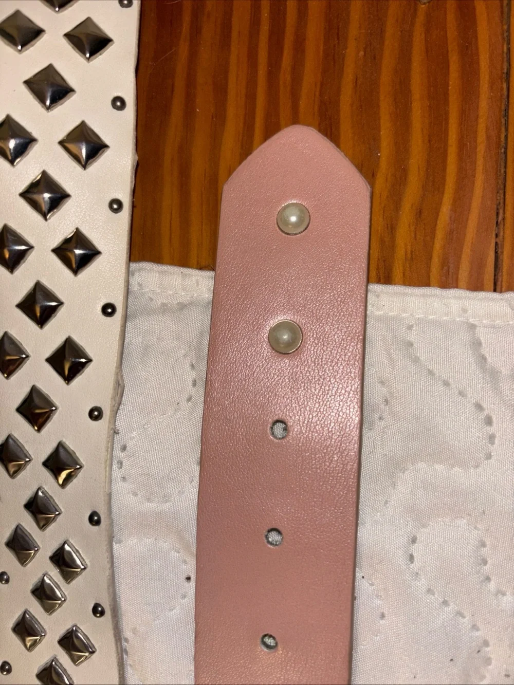 Women's Multicolor Embroidered & Stud Detail Belt Set - Pink, White, Black, Tan